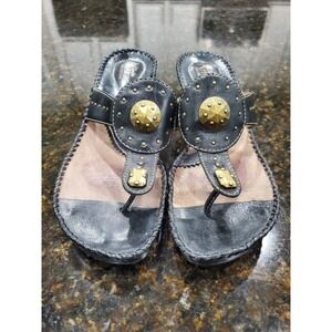 Clarks Artisan Collection Women's Black Leather Upper T-strap Wedge Sandals 8M